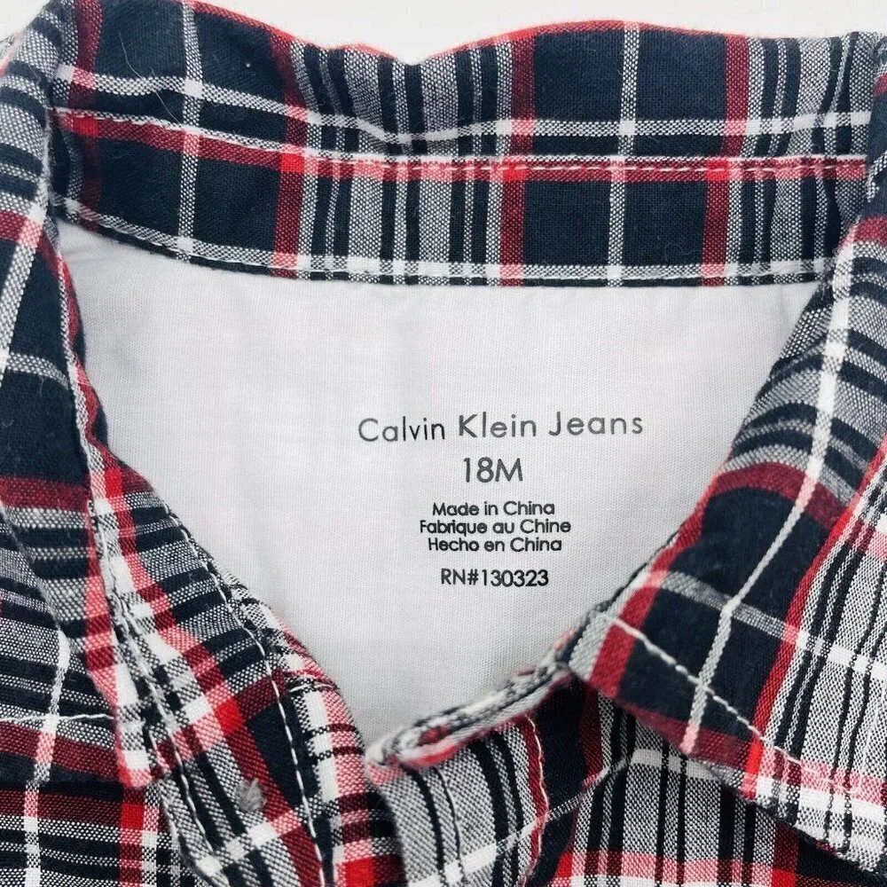 Calvin Klein Jeans Baby Boys 18 Months Plaid Long Sleeve‎ Button Down Shirt 1293